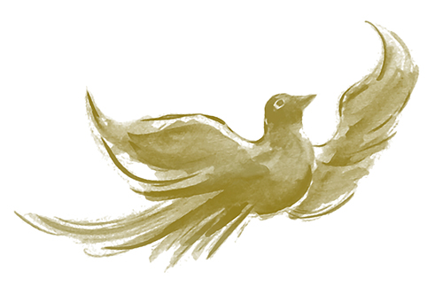gold painting illustration of flying dove