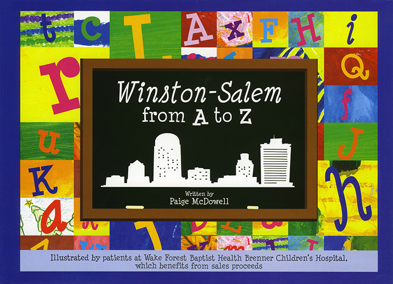 Cover of book 'Winston-Salem A to Z' with bright colors and letters in primary colors