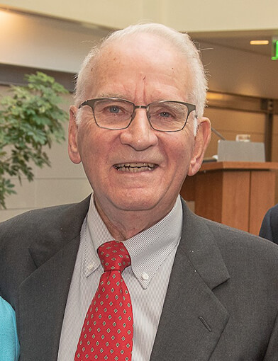 A man wearing a suit and red tie.